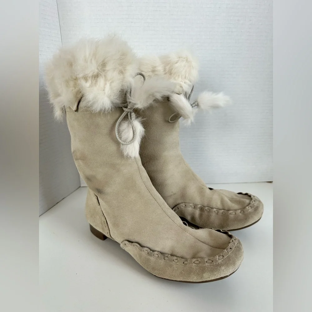 Vintage 90s NINE WEST WILDEST Suede Fur Boots Size 8.5